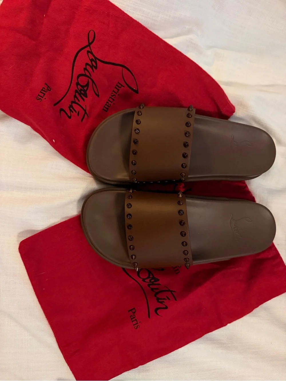 Christian Louboutin Brown Studded Men’s Slide Sandals